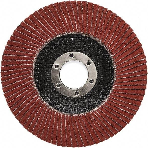 3M - 40 Grit, 4-1/2" Disc Diam, 7/8" Center Hole, Type 27 Ceramic Flap Disc - 13,300 Max RPM, Polyester Backing, Arbor Attaching System, Coated - Americas Industrial Supply