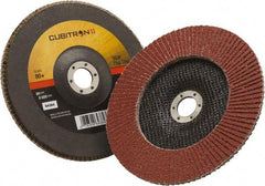 3M - 80 Grit, 7" Disc Diam, 7/8" Center Hole, Type 27 Ceramic Flap Disc - 8,500 Max RPM, Polyester Backing, Arbor Attaching System, Coated - Americas Industrial Supply