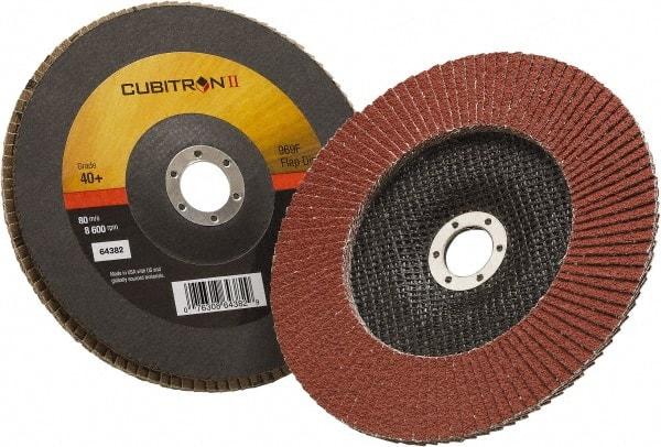 3M - 40 Grit, 7" Disc Diam, 7/8" Center Hole, Type 27 Ceramic Flap Disc - 8,500 Max RPM, Polyester Backing, Arbor Attaching System, Coated - Americas Industrial Supply