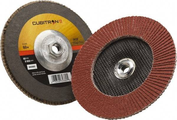 3M - 60 Grit, 7" Disc Diam, 5/8-11 Center Hole, Type 27 Ceramic Flap Disc - 8,500 Max RPM, Polyester Backing, Arbor Attaching System, Coated - Americas Industrial Supply
