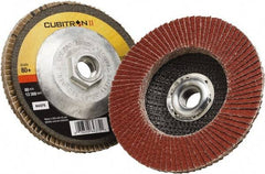 3M - 80 Grit, 4-1/2" Disc Diam, 5/8-11 Center Hole, Type 27 Ceramic Flap Disc - 13,300 Max RPM, Polyester Backing, Arbor Attaching System, Coated - Americas Industrial Supply