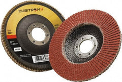 3M - 60 Grit, 5" Disc Diam, 7/8" Center Hole, Type 27 Ceramic Flap Disc - 12,100 Max RPM, Polyester Backing, Arbor Attaching System, Coated - Americas Industrial Supply