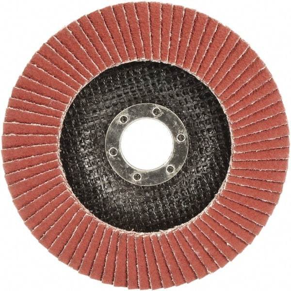 3M - 60 Grit, 4-1/2" Disc Diam, 5/8-11 Center Hole, Type 29 Ceramic Flap Disc - 13,300 Max RPM, Polyester Backing, Arbor Attaching System, Coated - Americas Industrial Supply