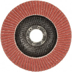 3M - 80 Grit, 4-1/2" Disc Diam, 7/8" Center Hole, Type 29 Ceramic Flap Disc - 13,300 Max RPM, Polyester Backing, Arbor Attaching System, Coated - Americas Industrial Supply