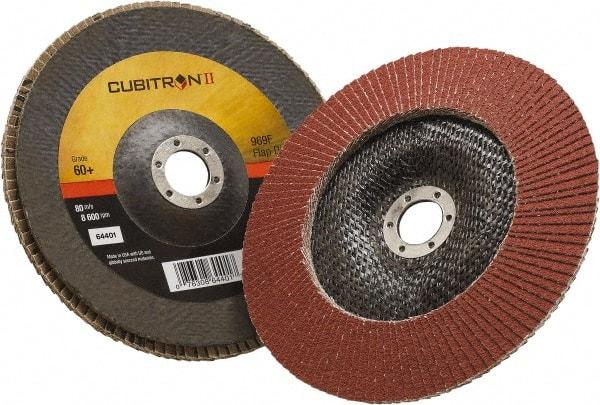 3M - 60 Grit, 7" Disc Diam, 7/8" Center Hole, Type 29 Ceramic Flap Disc - 8,500 Max RPM, Polyester Backing, Arbor Attaching System, Coated - Americas Industrial Supply