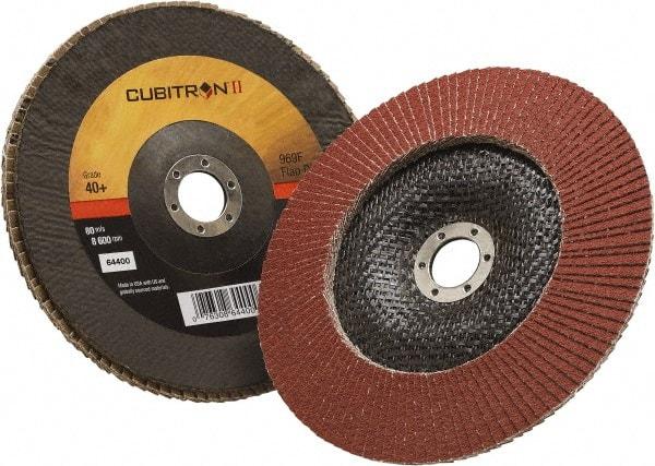 3M - 40 Grit, 7" Disc Diam, 7/8" Center Hole, Type 29 Ceramic Flap Disc - 8,500 Max RPM, Polyester Backing, Arbor Attaching System, Coated - Americas Industrial Supply