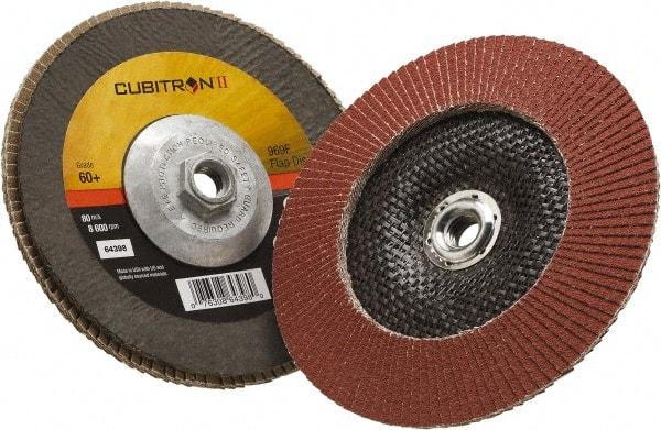 3M - 60 Grit, 7" Disc Diam, 5/8-11 Center Hole, Type 29 Ceramic Flap Disc - 8,500 Max RPM, Polyester Backing, Arbor Attaching System, Coated - Americas Industrial Supply