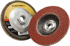 3M - 80 Grit, 4" Disc Diam, 5/8" Center Hole, Type 29 Ceramic Flap Disc - 15,000 Max RPM, Polyester Backing, Arbor Attaching System, Coated - Americas Industrial Supply