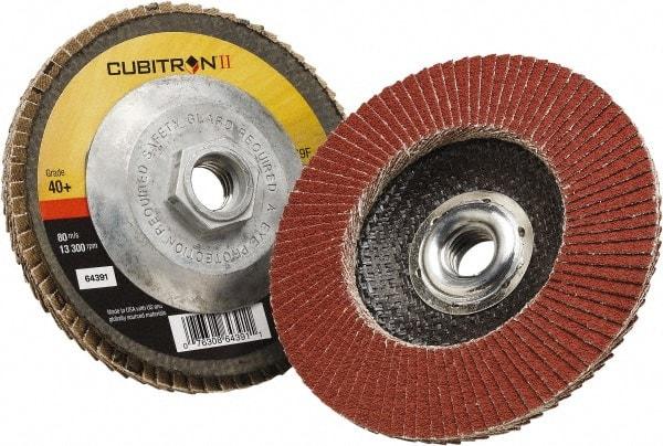 3M - 40 Grit, 4" Disc Diam, 3/8-24 Center Hole, Type 29 Ceramic Flap Disc - 15,000 Max RPM, Polyester Backing, Arbor Attaching System, Coated - Americas Industrial Supply