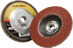 3M - 80 Grit, 4-1/2" Disc Diam, 5/8-11 Center Hole, Type 29 Ceramic Flap Disc - 13,300 Max RPM, Polyester Backing, Arbor Attaching System, Coated - Americas Industrial Supply