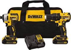 DeWALT - 20 Volt Cordless Tool Combination Kit - Includes 1/2" Brushless Compact Drill/Driver & 1/4" Brushless Impact Driver, Lithium-Ion Battery Included - Americas Industrial Supply