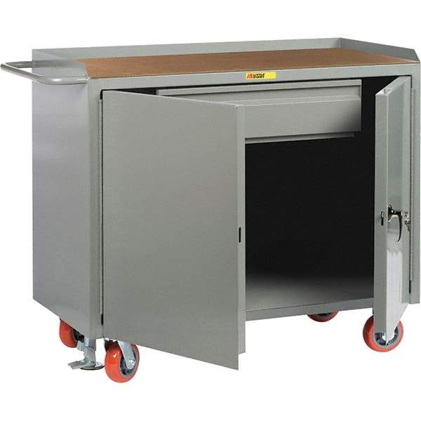 Little Giant - 3,600 Lb Capacity, 1 Drawer, 2 Door Mobile Service Bench - 41" Wide x 24" Deep x 43" High, Steel, Gray - Americas Industrial Supply