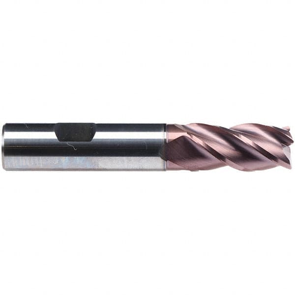 Emuge - 20mm Diam, 38mm LOC, 4 Flute Solid Carbide Roughing & Finishing End Mill - TiAlN Finish, 104mm OAL, 20mm Shank Diam, Weldon Shank, 38° Helix, Centercutting, Long Length - Americas Industrial Supply