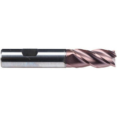 Emuge - 12mm Diam, 26mm LOC, 4 Flute Solid Carbide Roughing & Finishing End Mill - TiAlN Finish, 83mm OAL, 12mm Shank Diam, Weldon Shank, 38° Helix, Centercutting, Long Length - Americas Industrial Supply