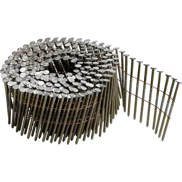 DeWALT - 13 Gauge 2" Long Roofing Nails for Power Nailers - Steel, Galvanized Finish, Smooth Shank, Coil Collation, Round Head, Blunt Diamond Point - Americas Industrial Supply