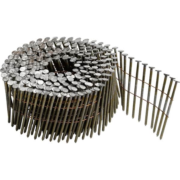 DeWALT - 12 Gauge 2.38" Long Roofing Nails for Power Nailers - Steel, Galvanized Finish, Ring Shank, Coil Collation, Round Head, Blunt Diamond Point - Americas Industrial Supply