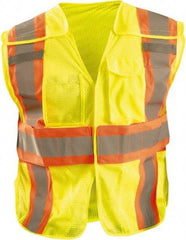 OccuNomix - Size 3X/4XL High Visibility Yellow Mesh Expandable Vest - 58 to 64" Chest, ANSI 107-2015, Hook & Loop Closure, 3 Pockets, Polyester - Americas Industrial Supply