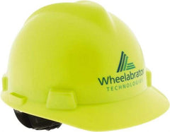 MSA - ANSI Type I, Class E Rated, 4-Point, Ratchet Adjustment Hard Hat - Size 6-1/2 to 8, Blue, Standard Brim, Wheelbrator - Americas Industrial Supply