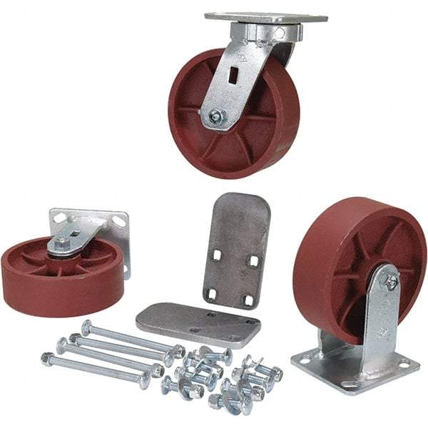 Vestil - 6" Diam x 2" Wide, Semi-Steel (2) Rigid (2) Swivel Caster - 6,000 Lb Capacity, Top Plate Mount, 4" x 4-1/2" Plate - Americas Industrial Supply