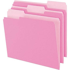 Pendaflex - 9-1/2 x 11-5/8", Letter Size, Pink, File Folders with Top Tab - 11 Point Stock, Assorted Tab Cut Location - Americas Industrial Supply