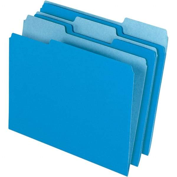 Pendaflex - 11-5/8 x 9-3/16", Letter Size, Blue, File Folders with Top Tab - 11 Point Stock, Assorted Tab Cut Location - Americas Industrial Supply