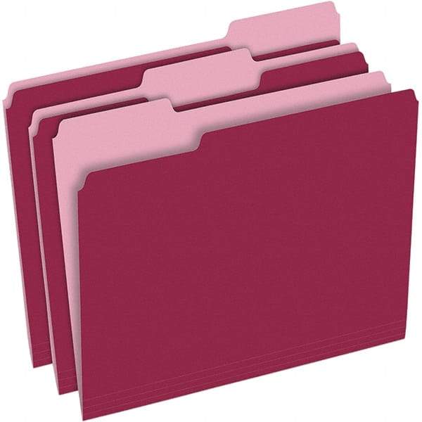 Pendaflex - 9-1/2 x 11-5/8", Letter Size, Burgundy, File Folders with Top Tab - 11 Point Stock, Assorted Tab Cut Location - Americas Industrial Supply