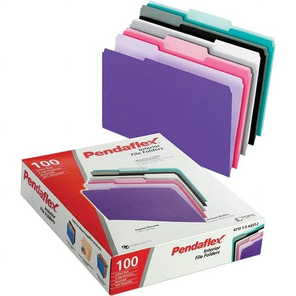 Pendaflex - 11-5/8 x 9-3/16", Letter Size, Assorted Colors, File Folders with Top Tab - 11 Point Stock, Assorted Tab Cut Location - Americas Industrial Supply