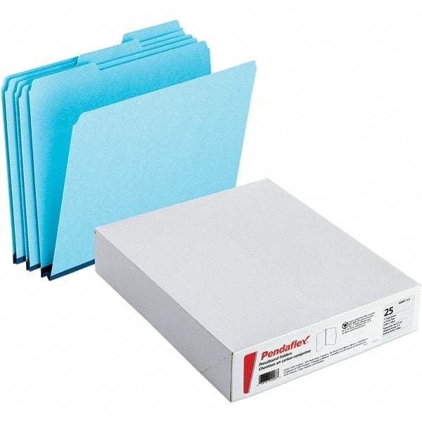 Pendaflex - 11-3/4 x 9-1/2", Letter Size, Blue, File Folders with Top Tab - Assorted Tab Cut Location - Americas Industrial Supply