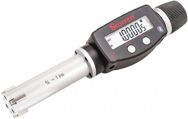 Starrett - 3/4" to 1", IP67, Carbide Face Electronic Inside Micrometer - 0.00005" Resolution, 0.00015" Accuracy, 2-5/8" Gage Depth - Americas Industrial Supply
