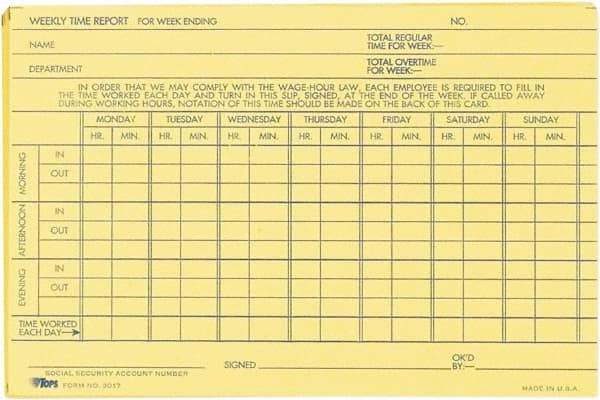 TOPS - 29/32" High x 6-51/64" Wide Weekly Time Cards - Use with Manual Time Record - Americas Industrial Supply