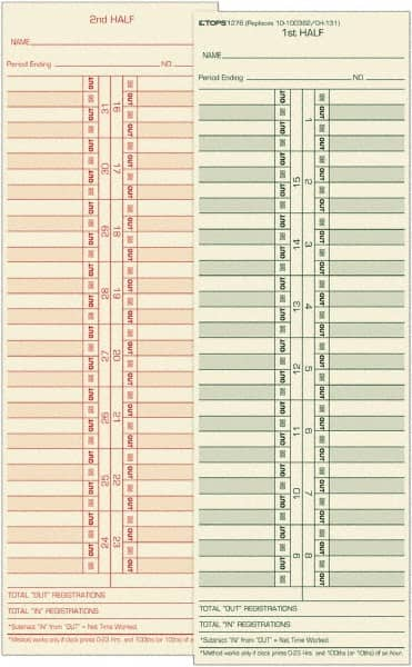 TOPS - 4-1/16" High x 11-1/8" Wide Bi-Weekly Time Cards - Use with Acroprint L34B, Cincinnati CH-131, Lathem CH-131, Simplex 10-100382, 1950-9631 - Americas Industrial Supply