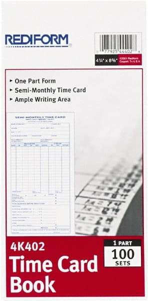 REDIFORM - 29/32" High x 4-13/64" Wide Bi-Weekly Time Cards - Use with Manual Time Record - Americas Industrial Supply