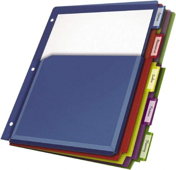 Cardinal - 11 x 8 1/2" 5 Tabs, 3-Hole Punched, Tab Divider - Multicolor Tabs, Multi-Color Folder - Americas Industrial Supply