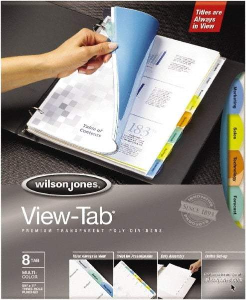 Wilson Jones - 11 x 8 1/2" 12 Tabs, 3-Hole Punched, Tab Divider - Multicolor Tabs, Multi-Color Folder - Americas Industrial Supply