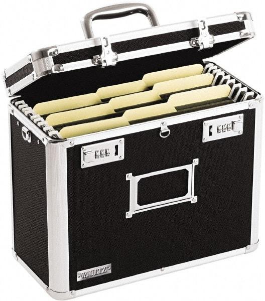 Vaultz - 1 Compartment, 13-3/4" Wide x 12-1/4" High x 7-1/4" Deep, Portable Storage Box - Aluminum, Chrome, PVC & Rubber, Black - Americas Industrial Supply