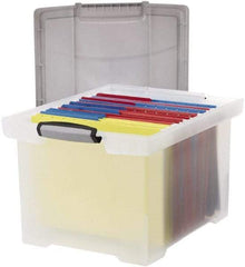 Storex - 1 Compartment, 18-1/2" Wide x 10-7/8" High x 14-1/4" Deep, Portable Storage Box - Plastic, Clear & Silver - Americas Industrial Supply