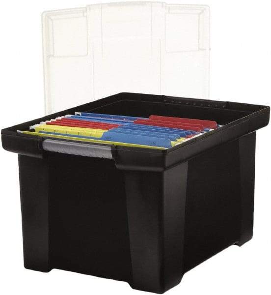 Storex - 1 Compartment, 18-1/2" Wide x 10-7/8" High x 14-1/4" Deep, Portable Storage Box - Plastic, Black/Clear - Americas Industrial Supply