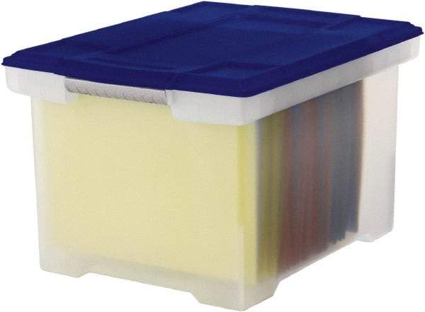 Storex - 1 Compartment, 18-1/2" Wide x 10-7/8" High x 14-1/4" Deep, Portable Storage Box - Plastic, Clear/Blue - Americas Industrial Supply