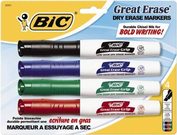 Bic - Assorted Colors, Great Erase Grip Chisel Tip Dry Erase Markers - For Use with Dry Erase Marker Boards - Americas Industrial Supply