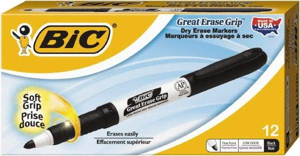 Bic - Black Great Erase Grip Fine Point Dry Erase Markers - For Use with Dry Erase Marker Boards - Americas Industrial Supply