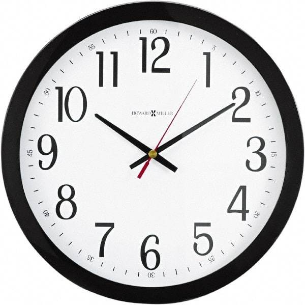 Howard Miller - White Face, Dial Wall Clock - Analog Display, Black Case, Runs on AA Battery - Americas Industrial Supply