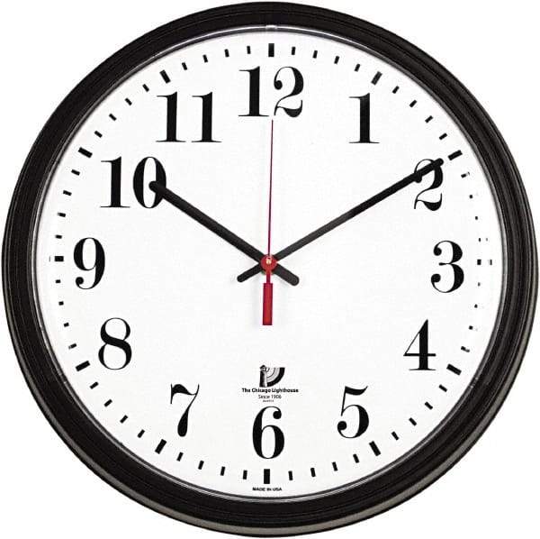 Chicago Lighthouse - White Face, Dial Wall Clock - Analog Display, Black Case, Runs on AA Battery - Americas Industrial Supply