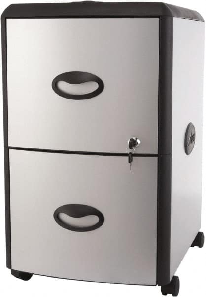 Storex - 19" Wide x 23" High x 15" Deep, 2 Drawer Mobile Pedestal - Plastic/Steel, Silver/Black - Americas Industrial Supply