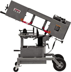 Jet - 6-1/2 x 8" Max Capacity, Manual Step Pulley Horizontal Bandsaw - 64, 132 & 247 SFPM Blade Speed, 115/230 Volts, 90°, 3/4 hp, 1 Phase - Americas Industrial Supply