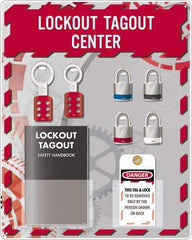 NMC - Equipped Acrylic Tag & Padlock/Hasp Station - 16" Wide x 20" High x 4" Deep, Red, White, Blue, Black - Americas Industrial Supply