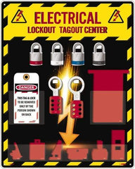 NMC - Equipped Acrylic Electrical Lockout Station - 16" Wide x 20" High x 4" Deep, Red, White, Blue, Black - Americas Industrial Supply