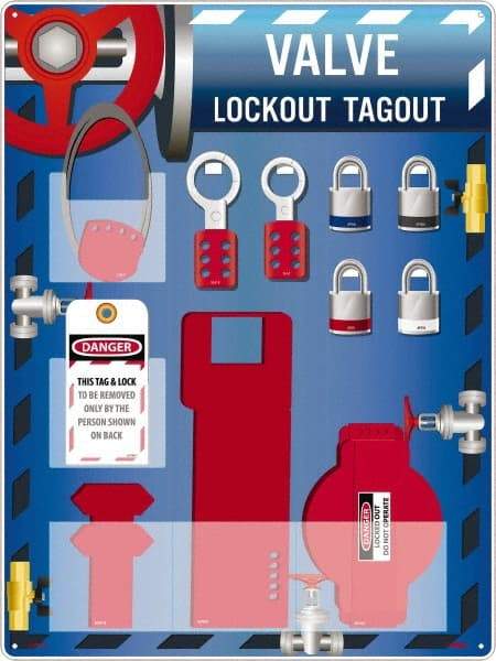 NMC - Equipped Acrylic Valve Lockout Station - 18" Wide x 24" High x 4" Deep, Red, White, Blue, Black - Americas Industrial Supply