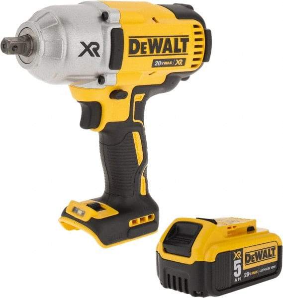 DeWALT - 1/2" Drive 20 Volt Mid-Handle Cordless Impact Wrench & Ratchet - 1,900 RPM, 0 to 2,400 BPM, 700 Ft/Lb Torque, 1 Lithium-Ion Battery Included - Americas Industrial Supply