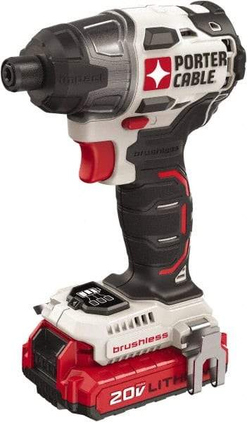 Porter-Cable - 20 Volt, 1/4" Drive, 1,400 In/Lb Torque, Cordless Impact Driver - Mid-Handle, 2700 RPM, 2 Batteries Included - Americas Industrial Supply