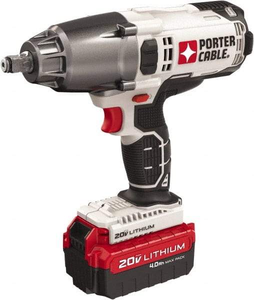 Porter-Cable - 1/2" Drive 20 Volt Mid-Handle Cordless Impact Wrench & Ratchet - 1,700 RPM, 330 Ft/Lb Torque, 1 Lithium-Ion Battery Included - Americas Industrial Supply